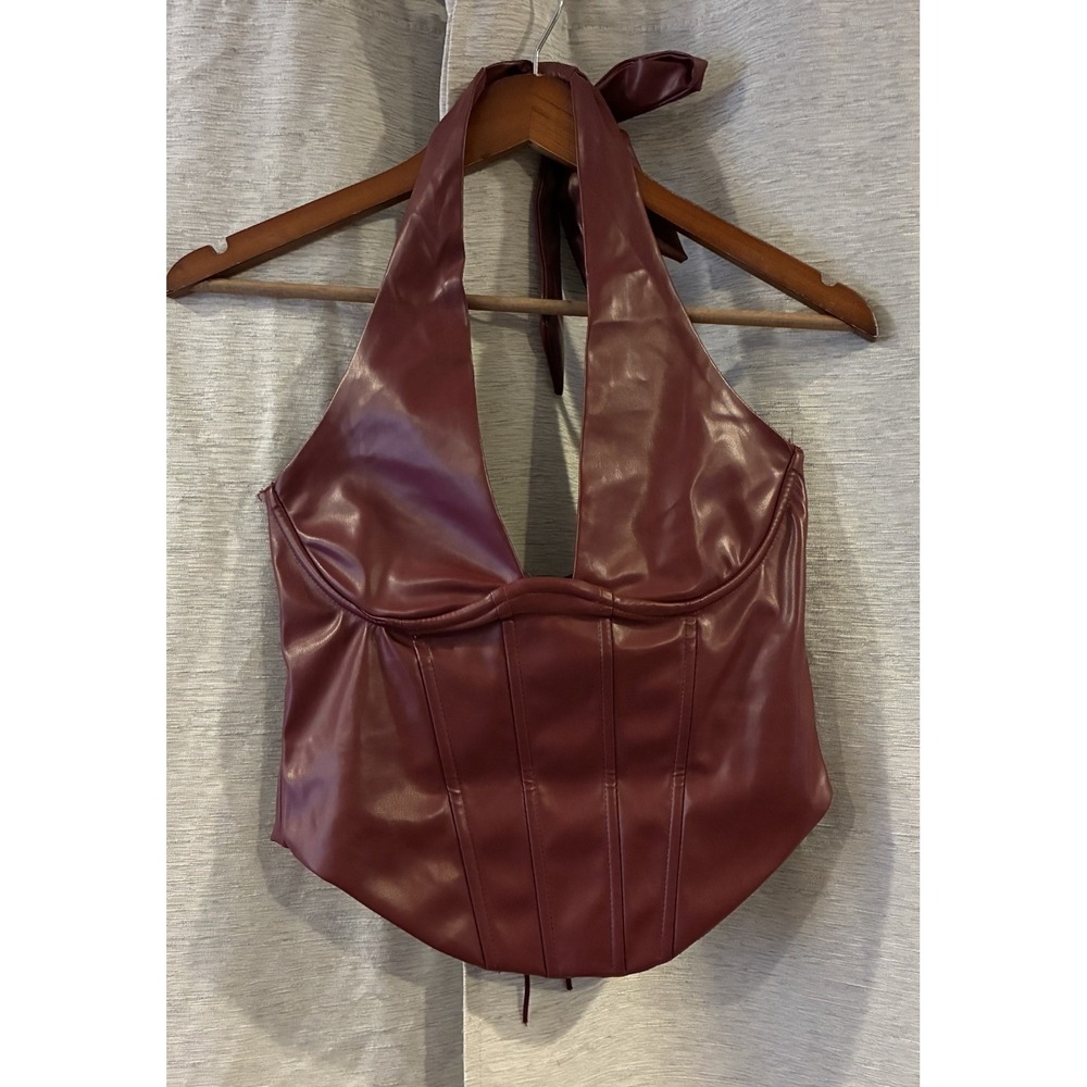 Windsor Undeniable Flair Halter Corset Top Burgundy Faux Leather Small IT12864